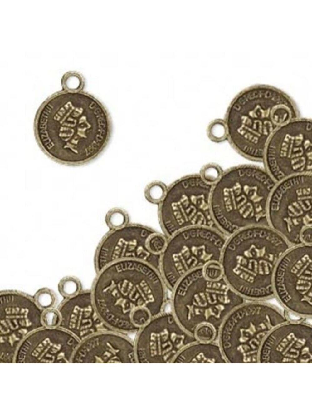 Antique Brass Replica Roman Coin Drops Charms Beads 10 pcs